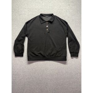 Fashion Mens Black Long Sleeve Polo Sweatshirt Collared Pullover 7089-1 Large